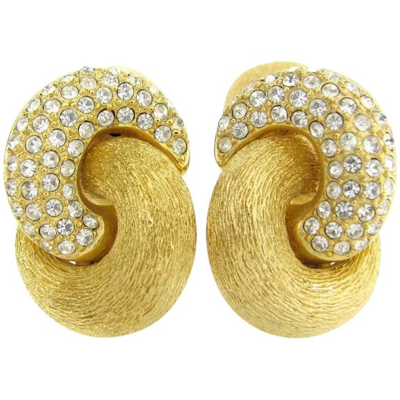 Dior Vintage Crystal Chain Knot Clip Earrings EXCELLENT & Best Price - Picture 1 of 2